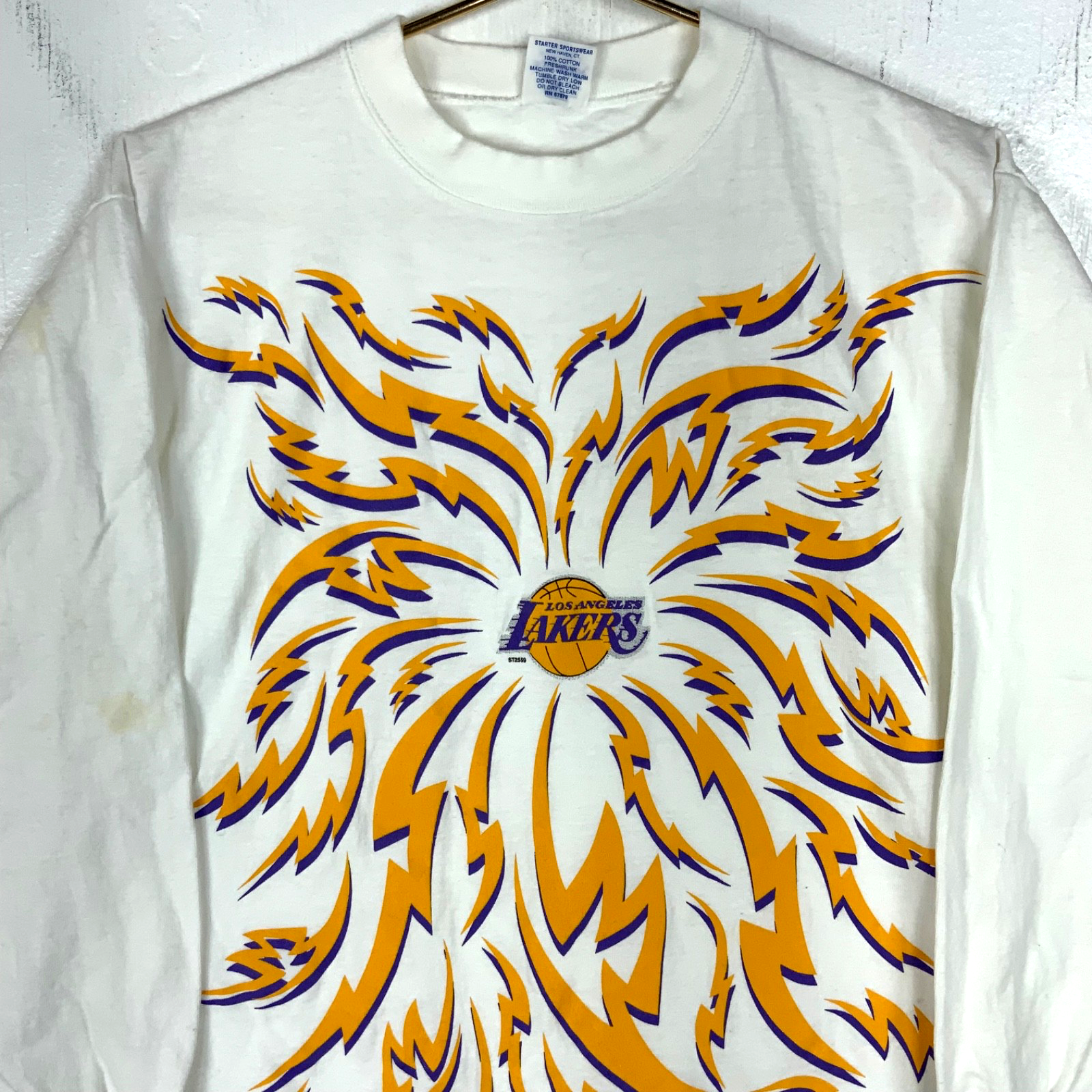 Vintage Los Angeles Lakers Starter T-shirt Medium White Long Sleeve 90s