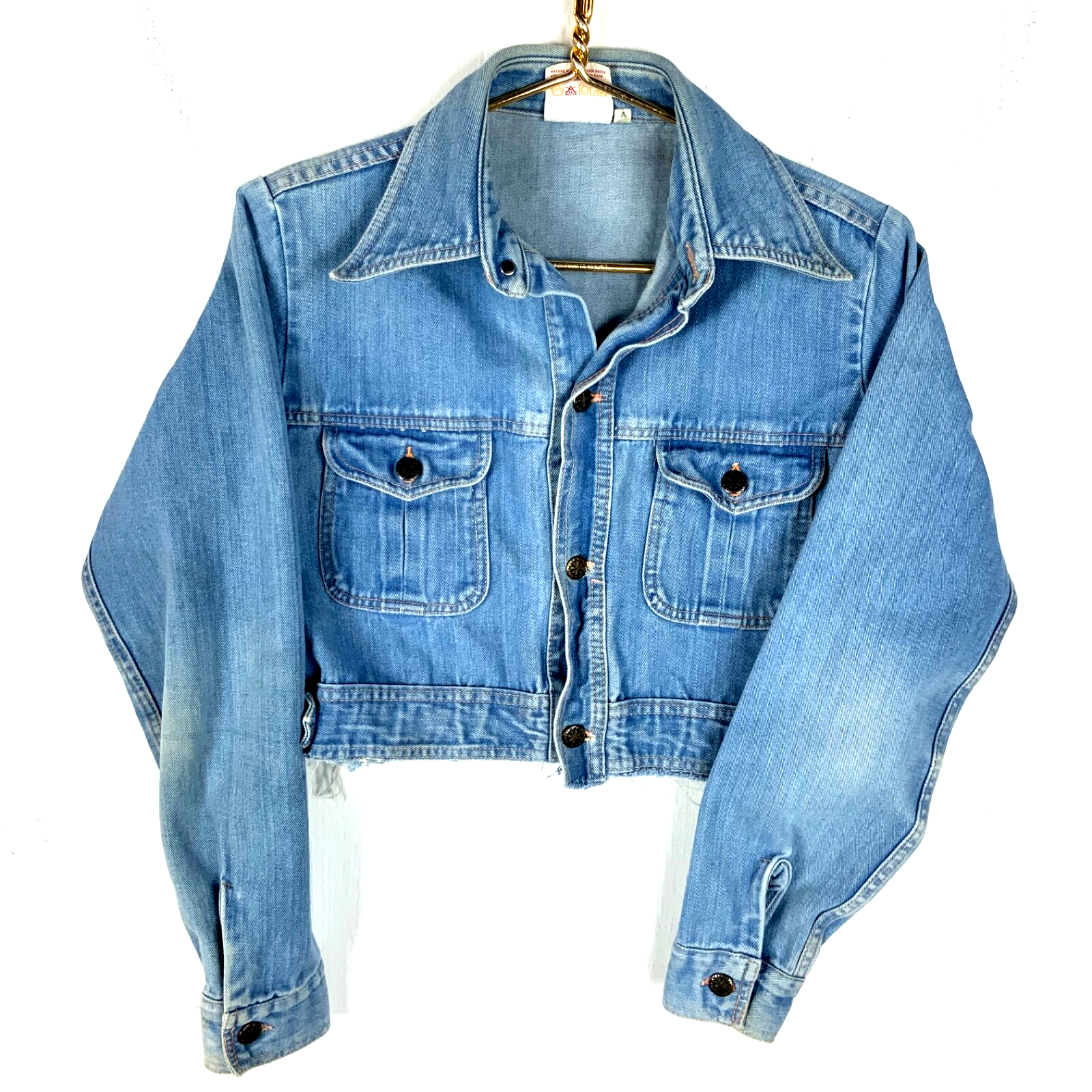 Vintage 1990's Women's Denim Jean Jacket Large Light Wash Cropped Brittania
