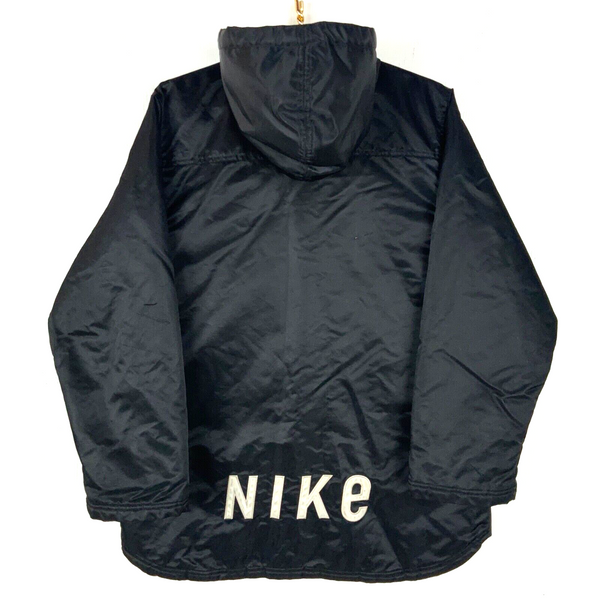 Vintage Nike Jacket Women's XL Black Full Zip Hooded Puffer Swoosh Spell Out 90s