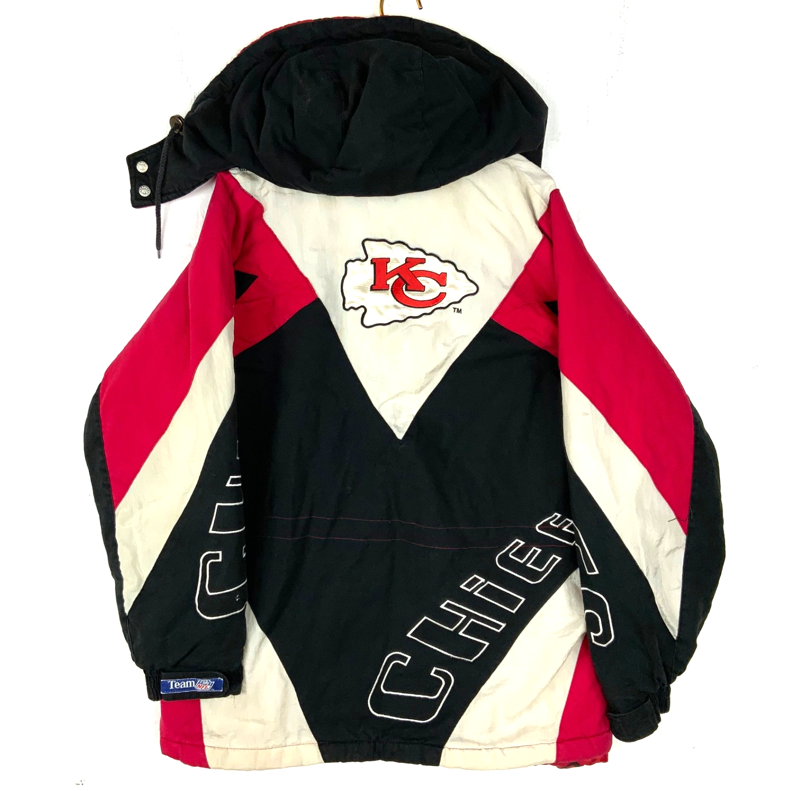 Vintage Kansas City Chiefs Down Puffer Jacket Medium Red Hooded Full Zip Nfl 90s