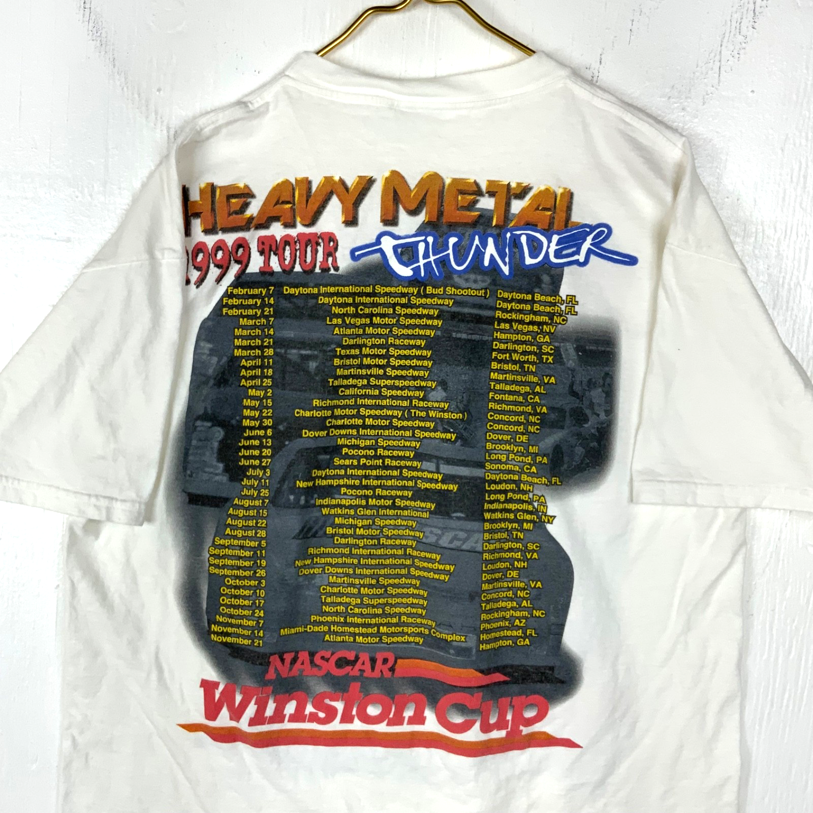 Vintage Nascar Winston Cup Tour T-Shirt XL White 1999 Heavy Metal Thunder 90s