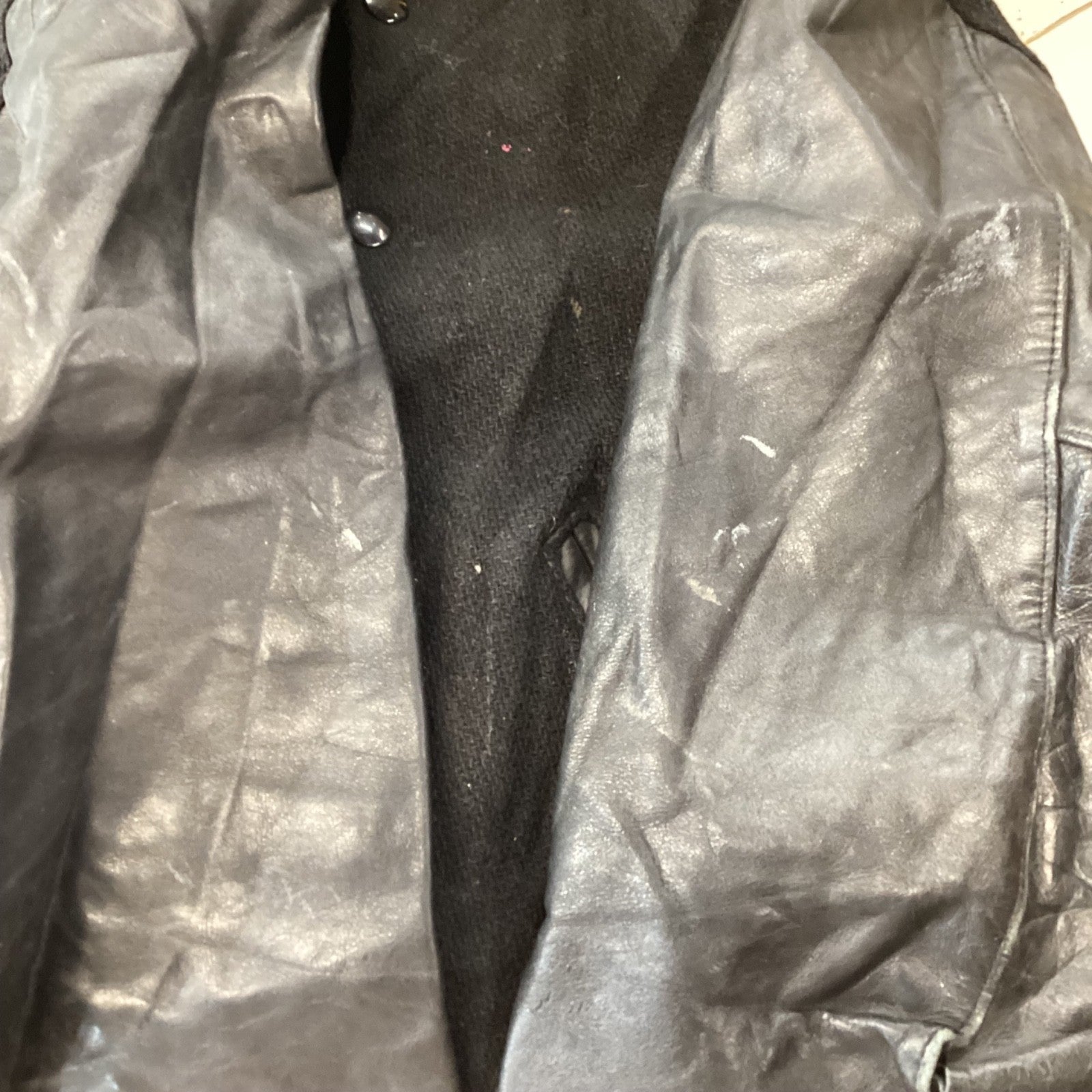 Vintage Delong Womens Leather Wool Varsity Jacket Small Black Made in Usa 60s
