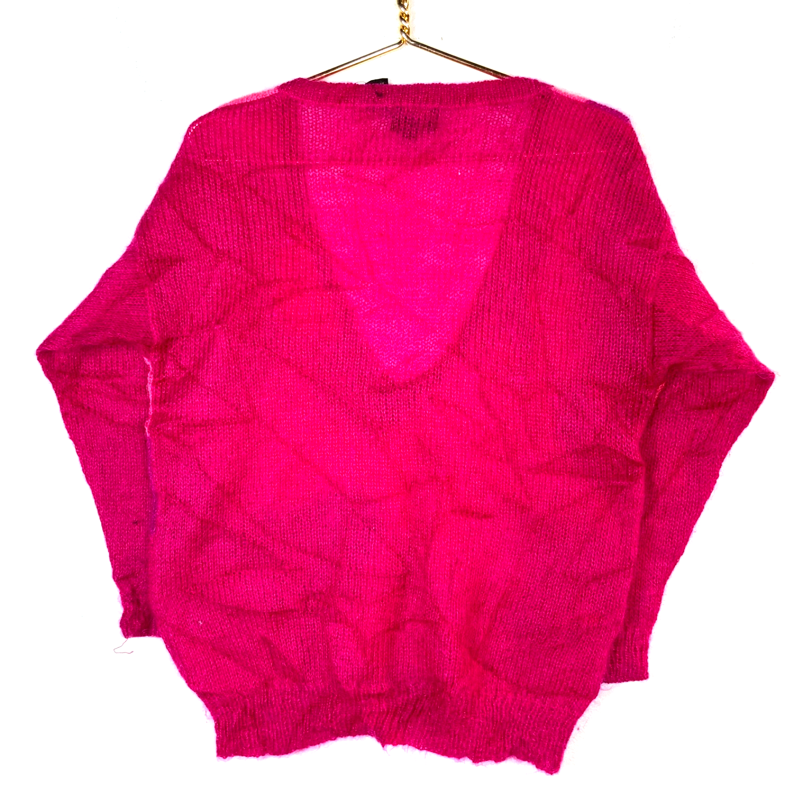 Vintage 1990s Grandma Mohair Knit Sweater Women’s Small Pink V-neck Pattern