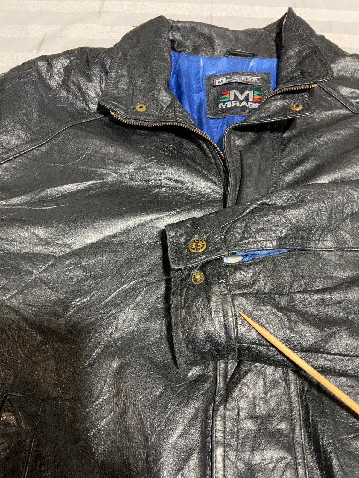 Vintage New England Patriots Leather Jacket Medium Full Zip Bomber Nfl Mirage